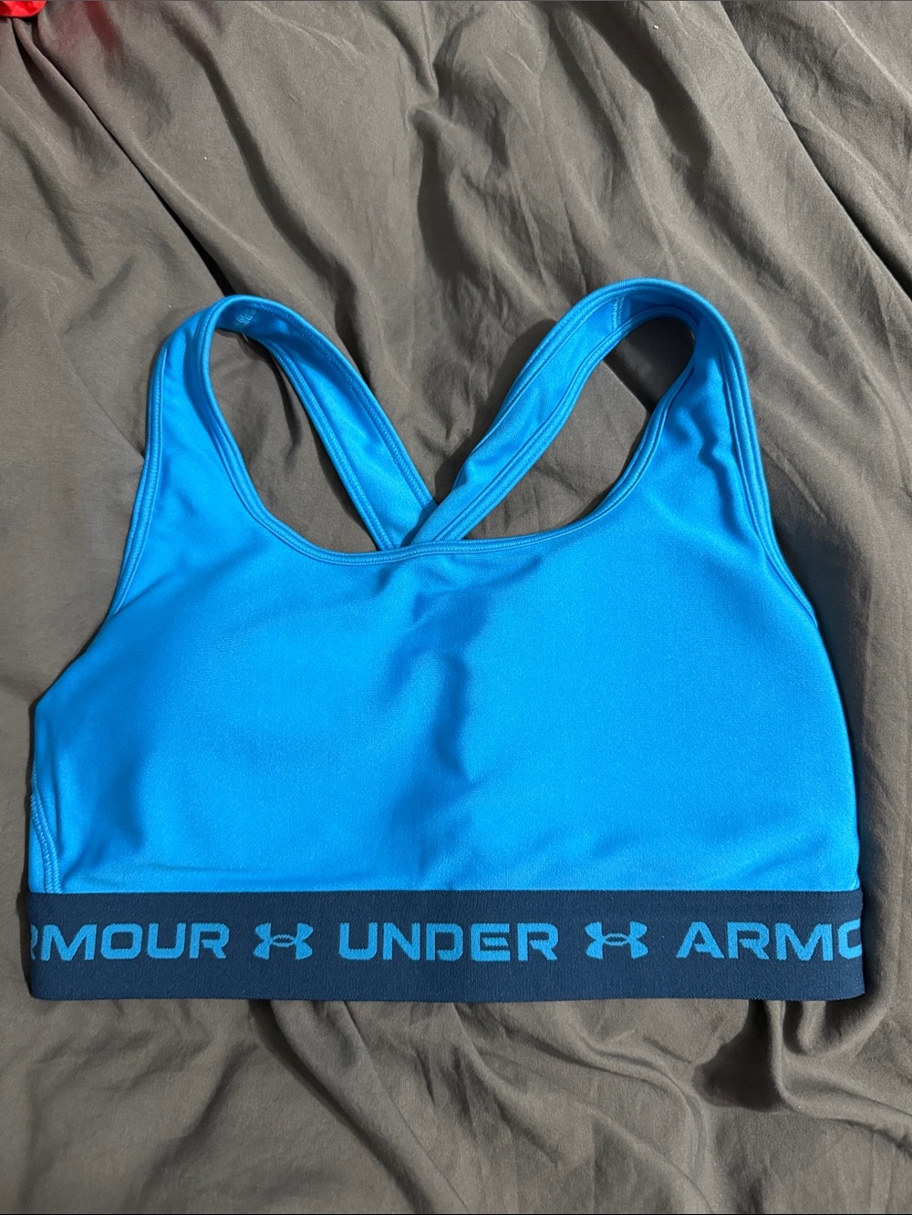 Under Armour Electric Blue Cross-Back Sports Bra with Navy Band